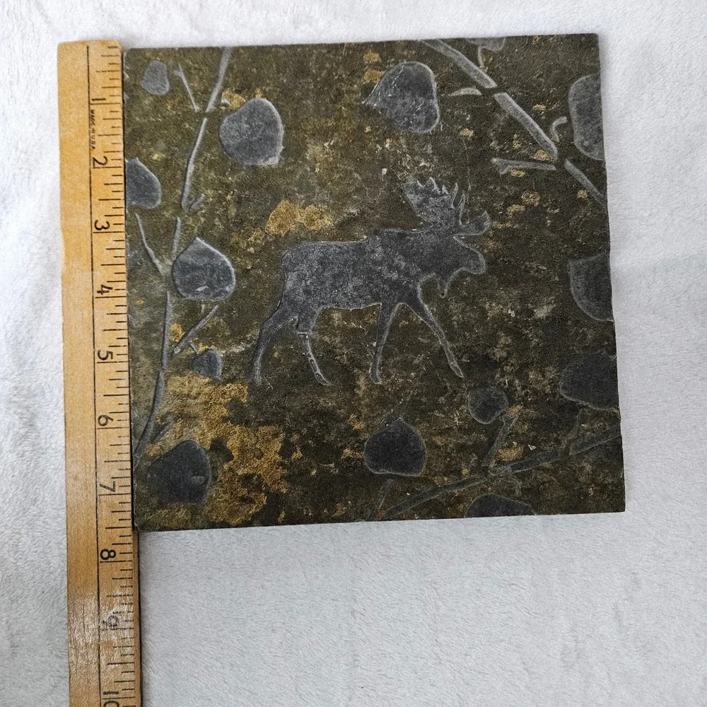 Quarry Collection Charles Mason Signed Moose Natural Stone Slate Trivet Tile 7.5
